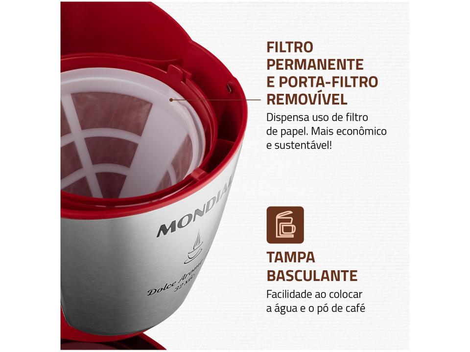 Cafeteira Elétrica Mondial Dolce Arome Vermelha 18 Xícaras - 3