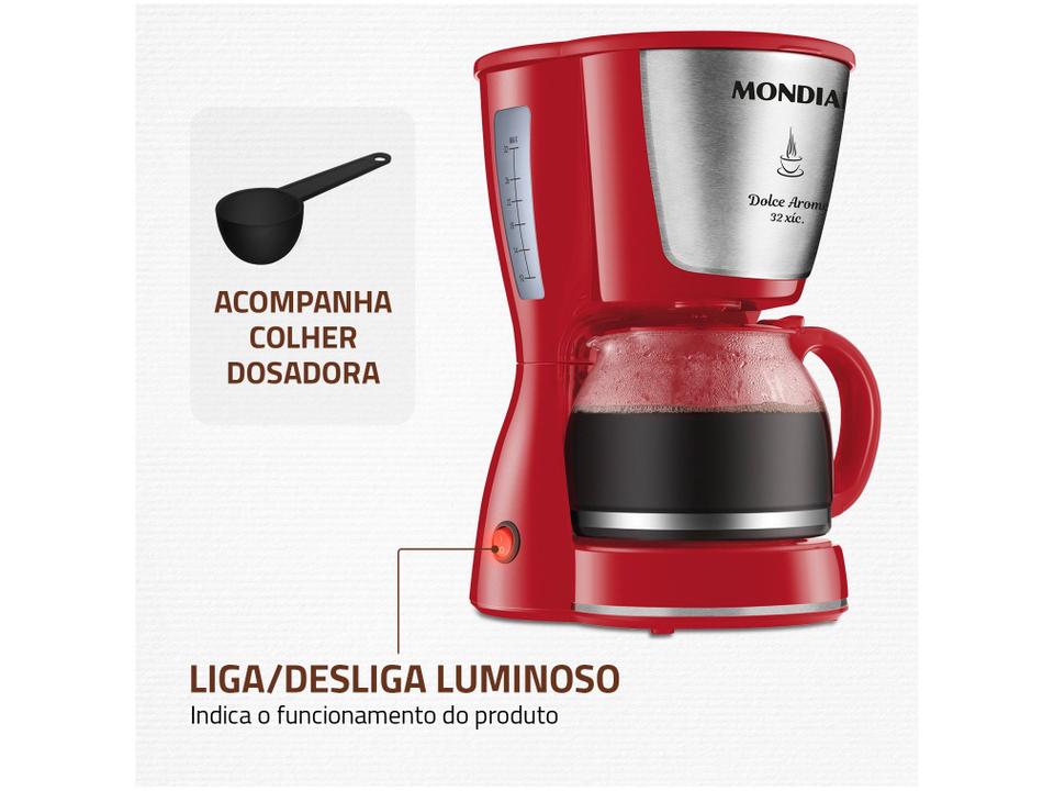 Cafeteira Elétrica Mondial Dolce Arome Vermelha 18 Xícaras - 5