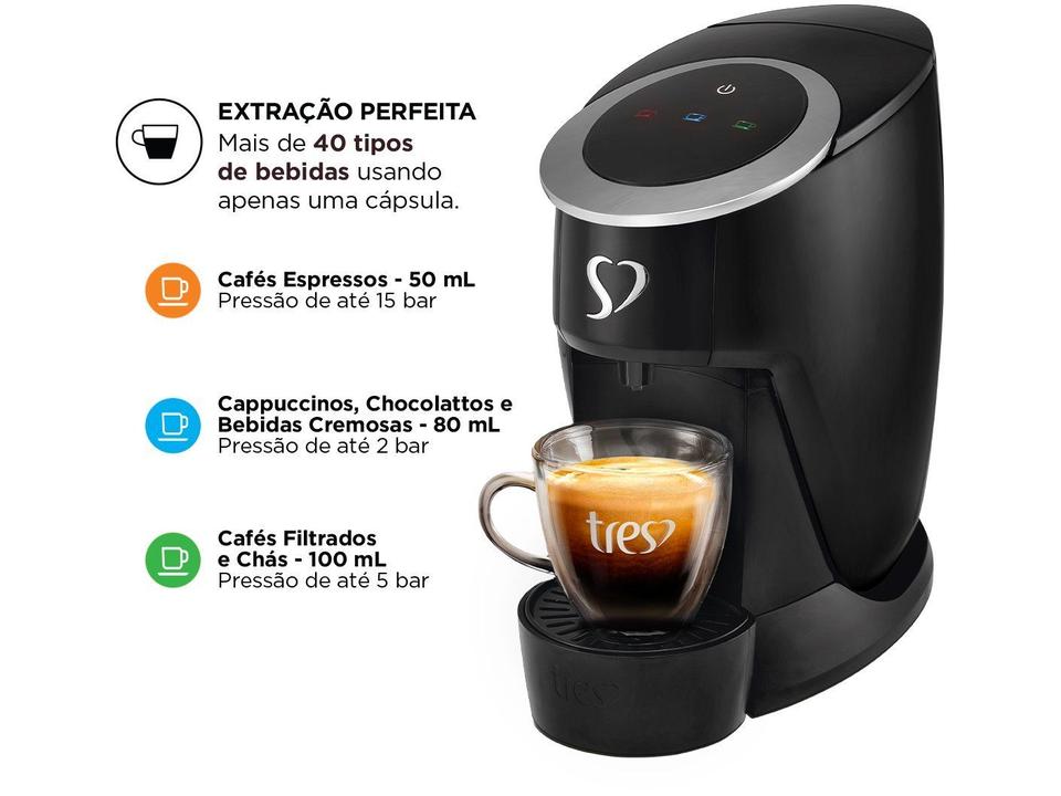Cafeteira Espresso TRES Touch Preta 3 Corações - 4