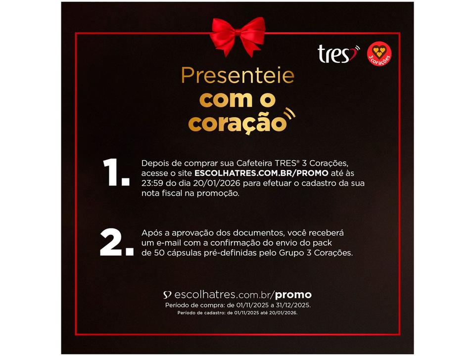 Cafeteira Espresso TRES Touch Vermelha 3 Corações - 2