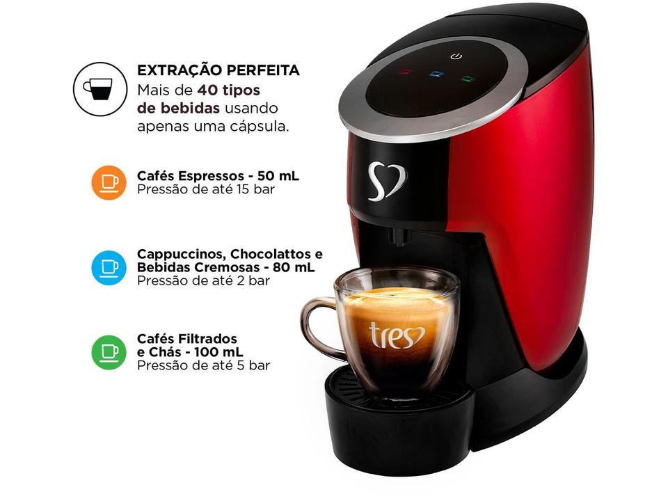 Cafeteira Espresso TRES Touch Preta 3 Corações - 110 V - 5