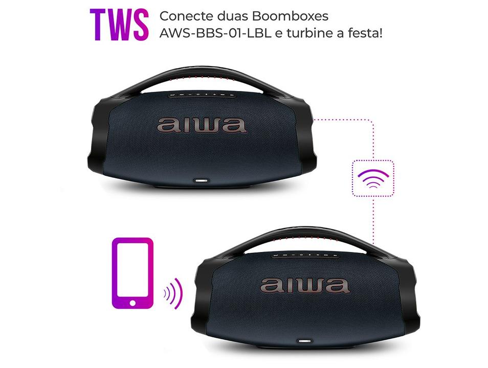 Caixa de Som Aiwa Boombox Light Plus AWS-BBS-01-LBL Bluetooth Ativa Portátil 200W USB - 10