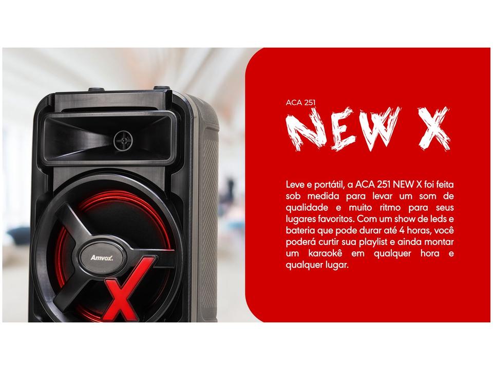 Caixa de Som Amplificada Bluetooth Amvox ACA 251 New X 250W 8” USB com Tweeter - 16