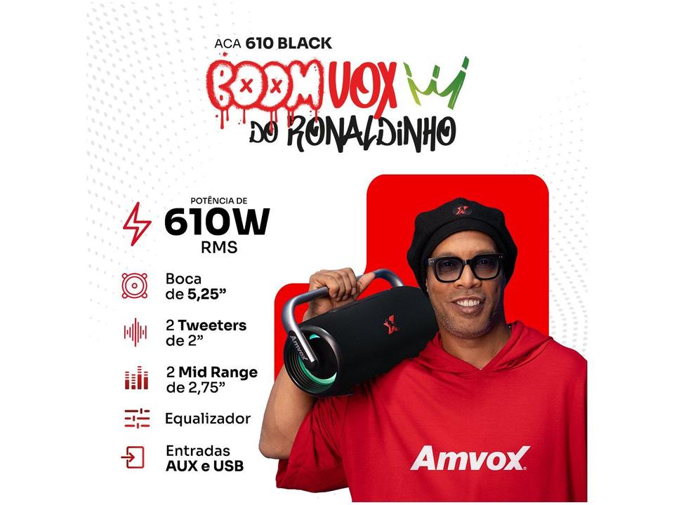 Caixa de Som Amplificada Bluetooth Amvox Boom Vox ACA 610W RMS USB - 25