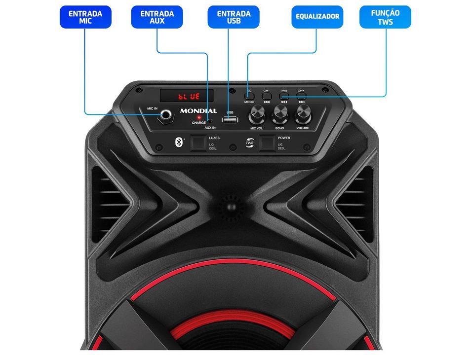 Caixa de Som Amplificada Bluetooth Mondial XSound CM-300-N 300W RMS USB - 6