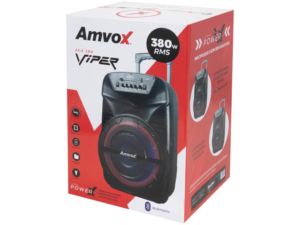 Caixa de Som Amvox Aca 380 Viper Bluetooth - Amplificada 380W USB com Tweeter - 12