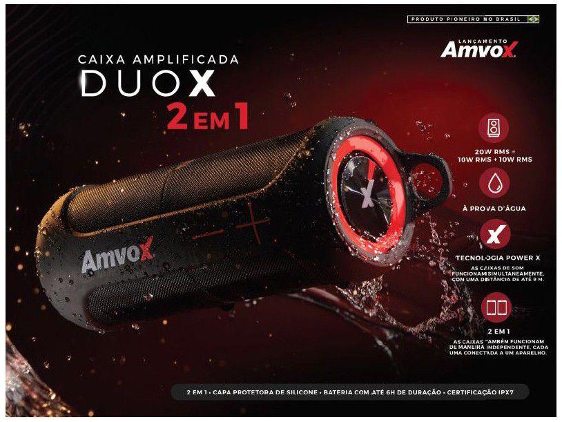 Caixa de Som Amvox Duo X Bluetooth Portátil - Amplificada 20W à Prova de Água - Bivolt - 7
