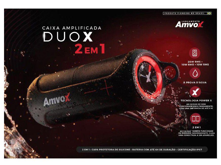 Caixa de Som Bluetooth Amvox Duo X Portátil - Amplificada 20W - Bivolt - 8
