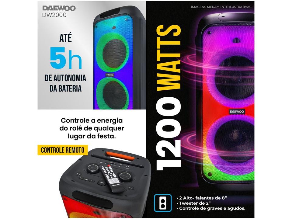 Caixa de Som Daewoo Bright DW 2000 Bluetooth Amplificada Portátil 1200W USB - 20