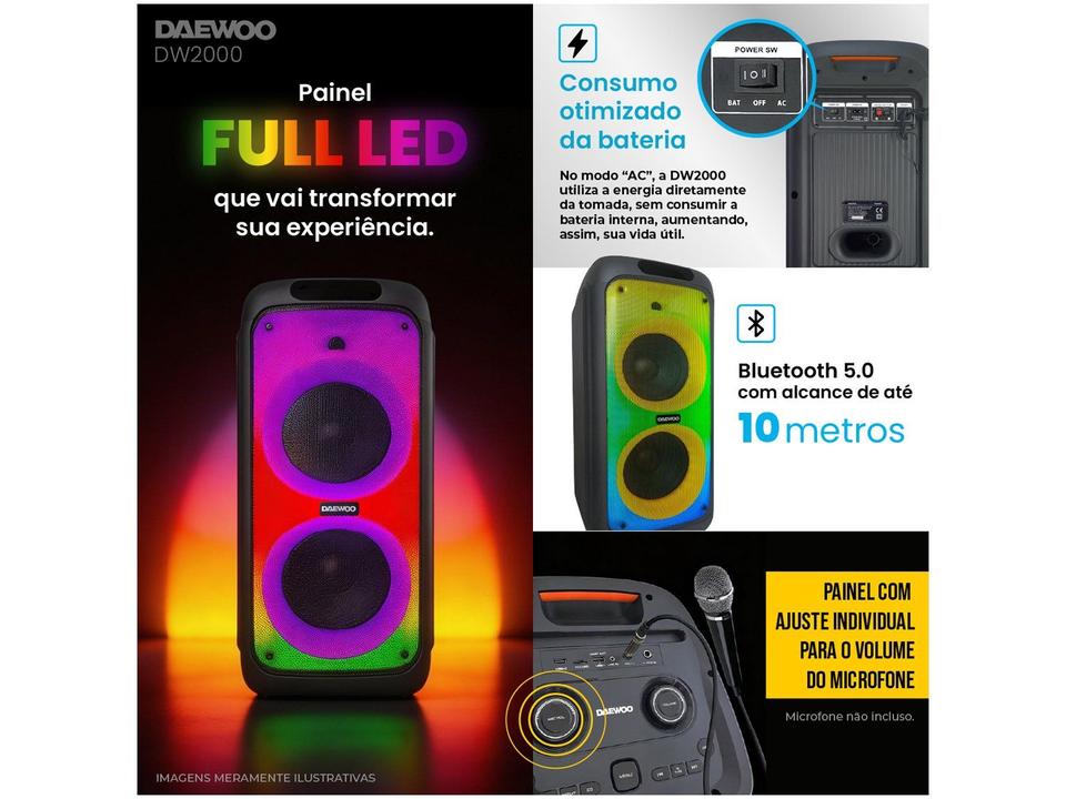 Caixa de Som Daewoo Bright DW 2000 Bluetooth Amplificada Portátil 1200W USB - 21