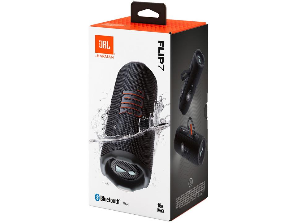 Caixa de Som JBL Flip 7 JBLFLIP7BLKBR Bluetooth Amplificada Portátil IP68 25W RMS - 15