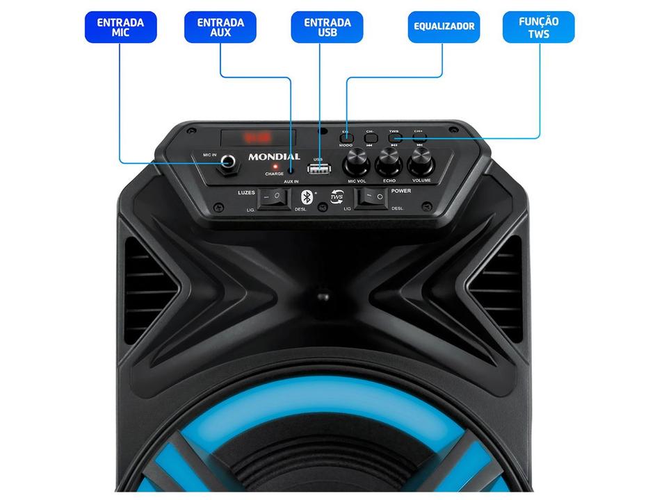 Caixa de Som Mondial CM-400-L Bluetooth Amplificada 400W USB - 6