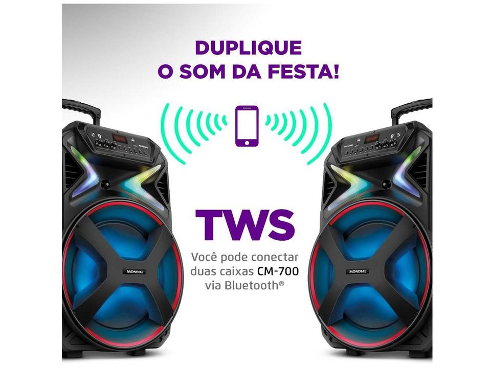 Caixa de Som Mondial Connect Lights Plus CM-700 Bluetooth Amplificada Portátil 700W USB - 3