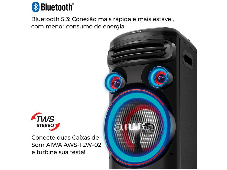 Caixa de Som Torre Aiwa AWS-T2W-02 Bluetooth 2300W RMS Amplificada - 7