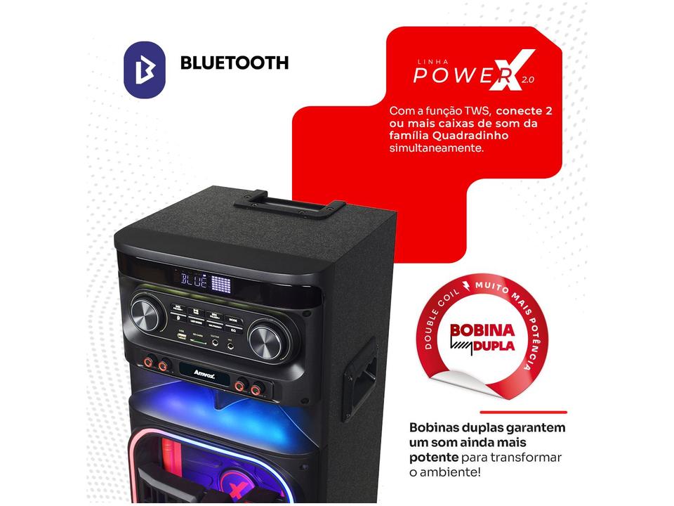 Caixa de Som Torre Amvox ATX 2108M Quadradinho Bluetooth 2100W Amplificada - 10