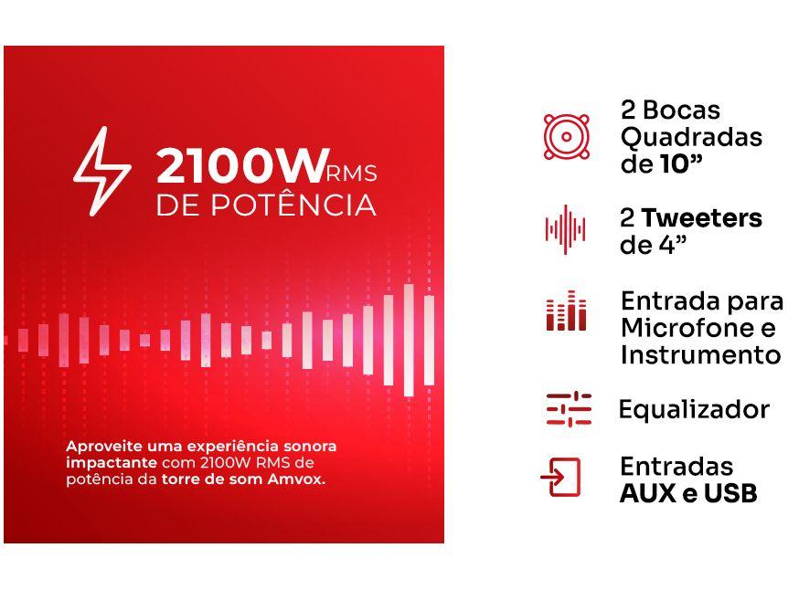 Caixa de Som Torre Amvox ATX 2108M Quadradinho Bluetooth 2100W Amplificada - 3