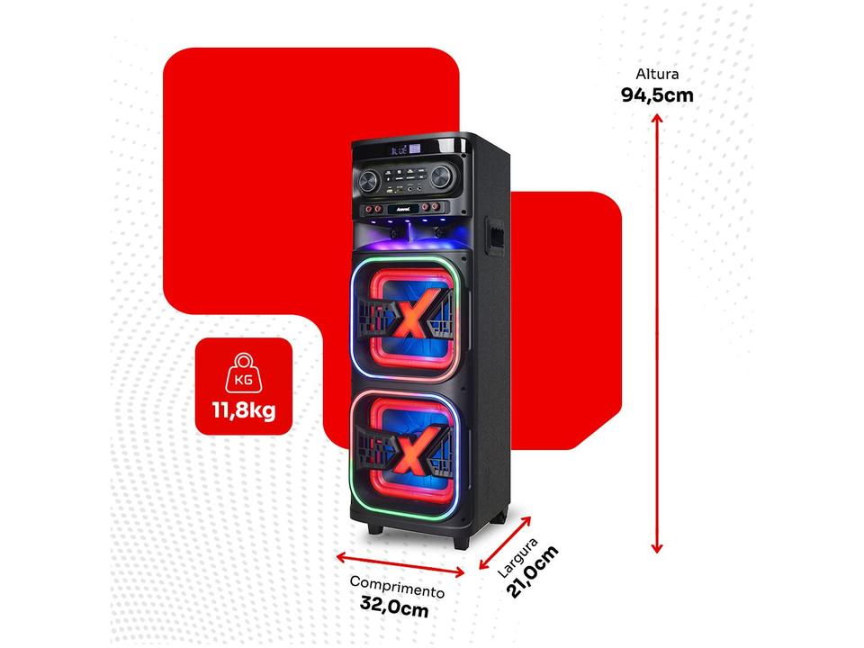 Caixa de Som Torre Amvox ATX 2108M Quadradinho Bluetooth 2100W Amplificada - 11