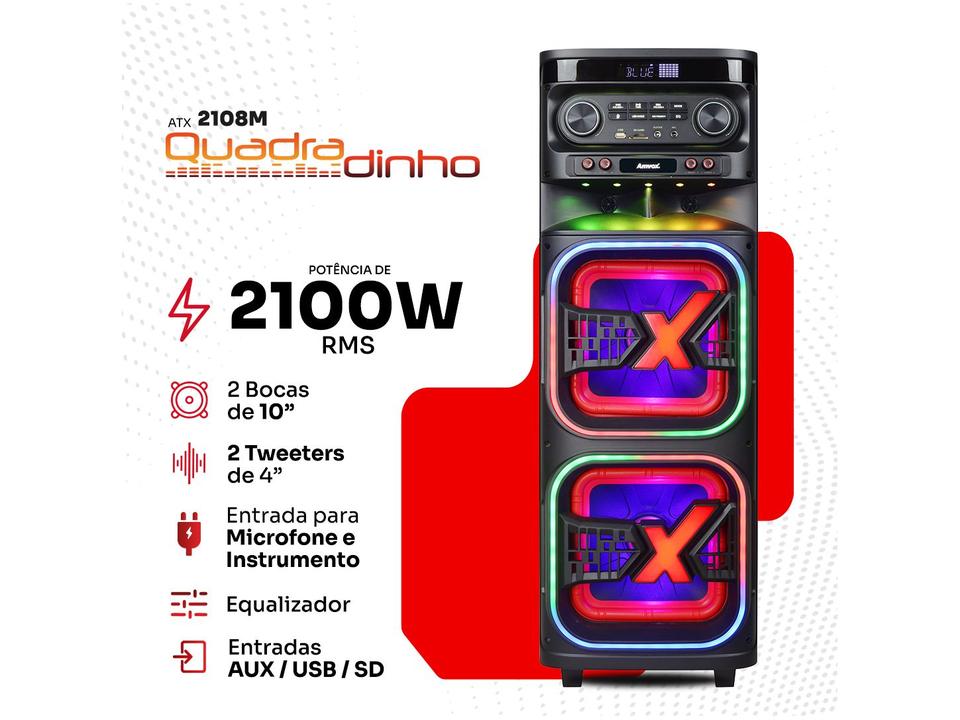 Caixa de Som Torre Amvox ATX 2108M Quadradinho Bluetooth 2100W Amplificada - 8