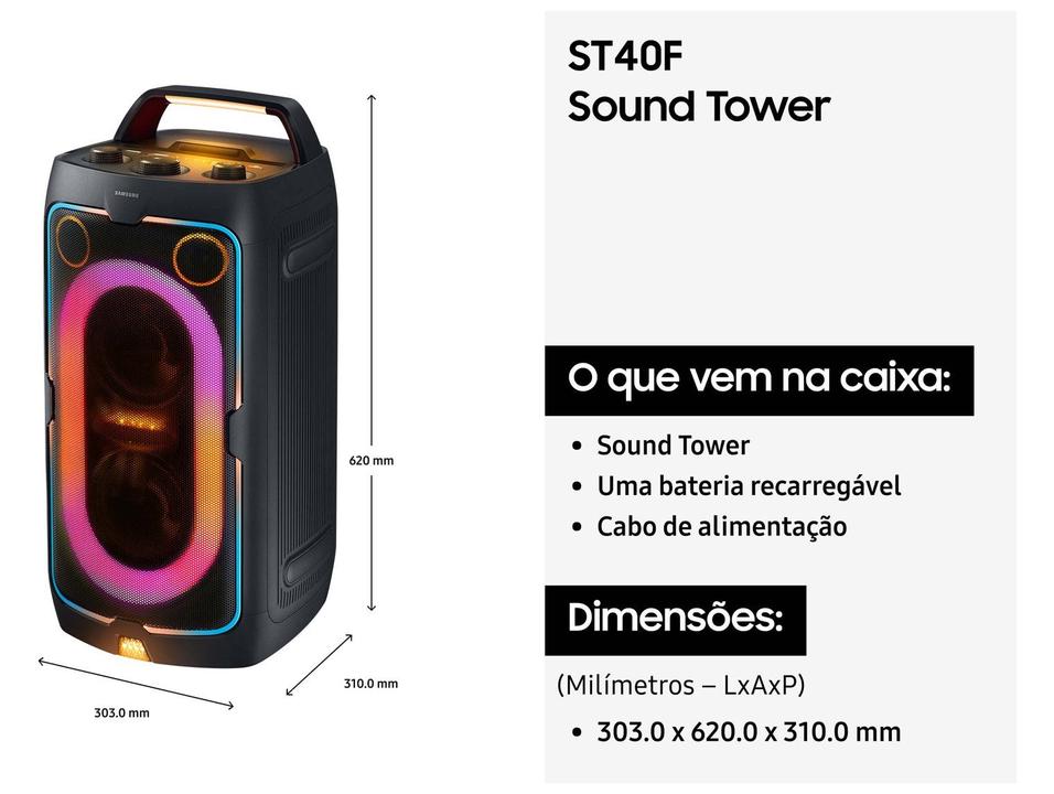 Caixa de Som Torre Samsung MX-ST40F/ZD Bluetooth 160W RMS - 7