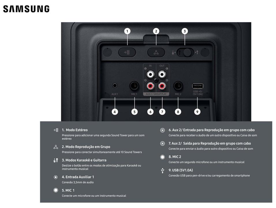 Caixa de Som Torre Samsung MX-ST50F/ZD Bluetooth 240W RMS - 6