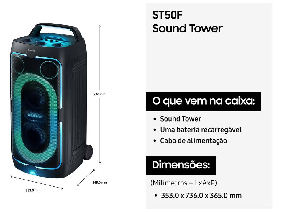 Caixa de Som Torre Samsung MX-ST50F/ZD Bluetooth 240W RMS - 7