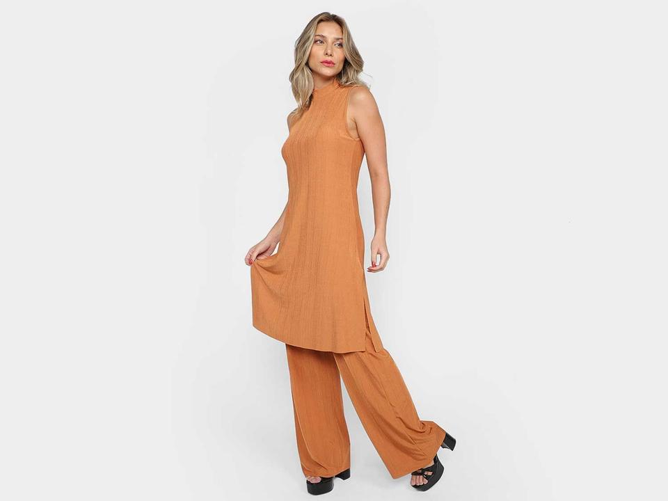 Calça Pantalona Vista Magalu Canelada Marilyn Cintura Alta - 5