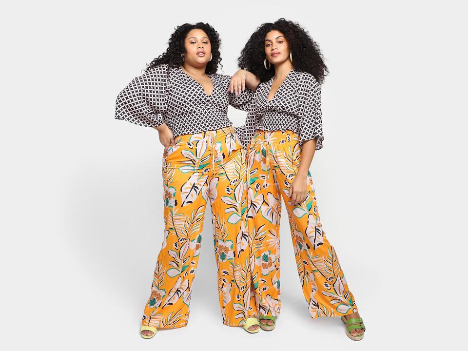 Calça Vista Magalu Lastex Wide Leg Corsica Floral Amarração - 5