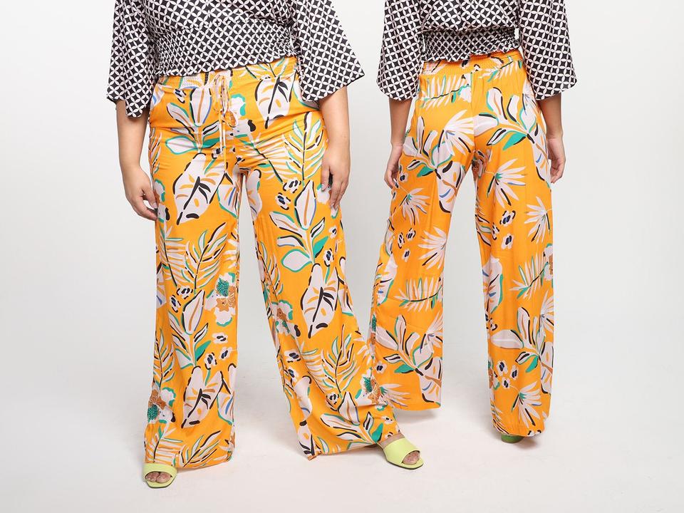 Calça Vista Magalu Lastex Wide Leg Corsica Floral Amarração - 4