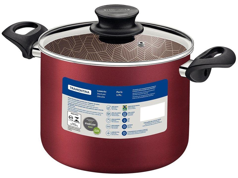 Caldeirão de Alumínio Tramontina Antiaderente Vermelho com Tampa 3,1L 18cm Paris - 1