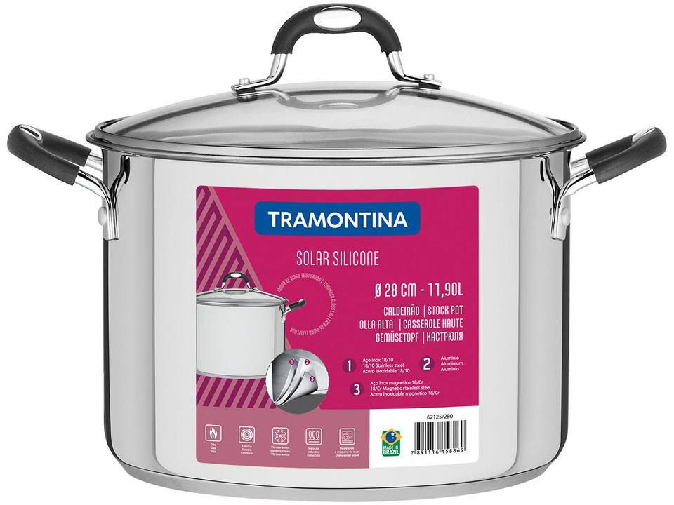 Caldeirão Inox Tramontina 11,9L Fundo Triplo com Tampa 28cm Solar Silicone - 1