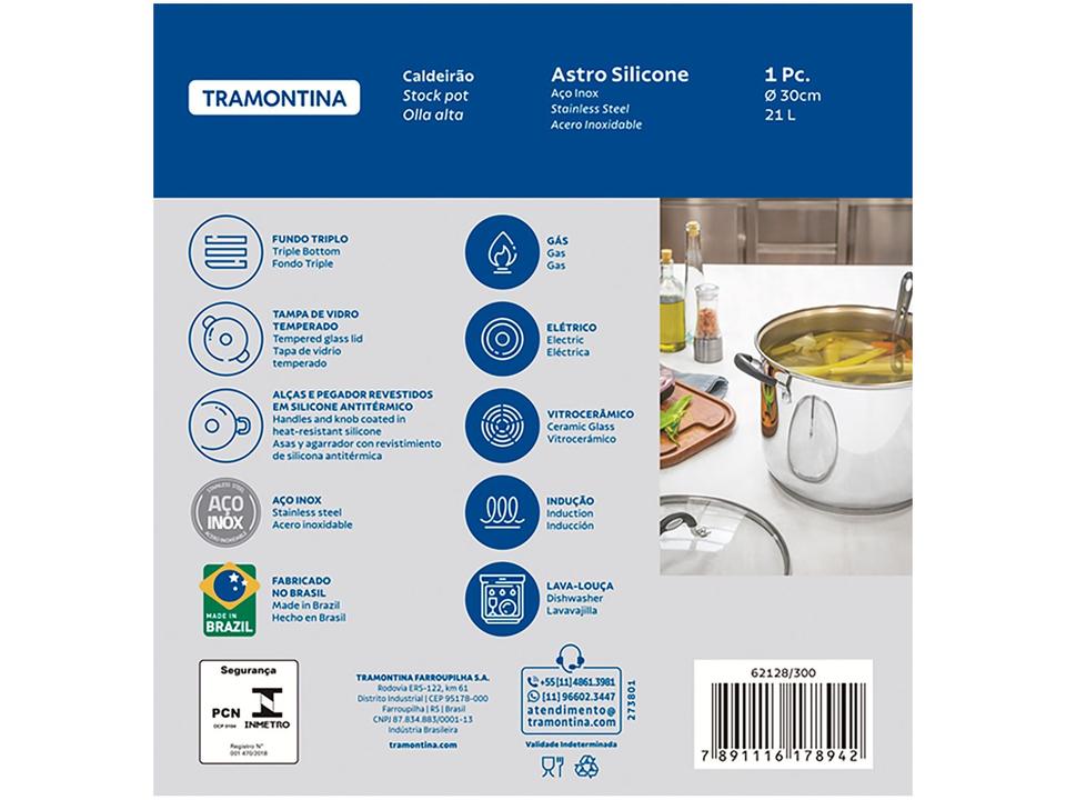 Caldeirão Inox Tramontina Fundo triplo 20,8L 30cm Astro - 2