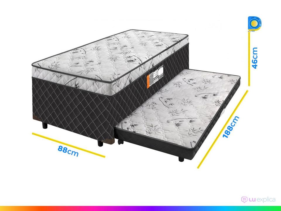 Cama Box Conjugada Solteiro SMP com Cama Auxiliar Ortopédico 46x88x188cm Carol - 3