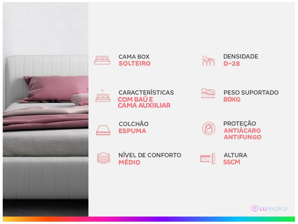 Cama Box Solteiro LightSpuma com Baú - e Cama Auxiliar 55x88x188cm Lady - 1