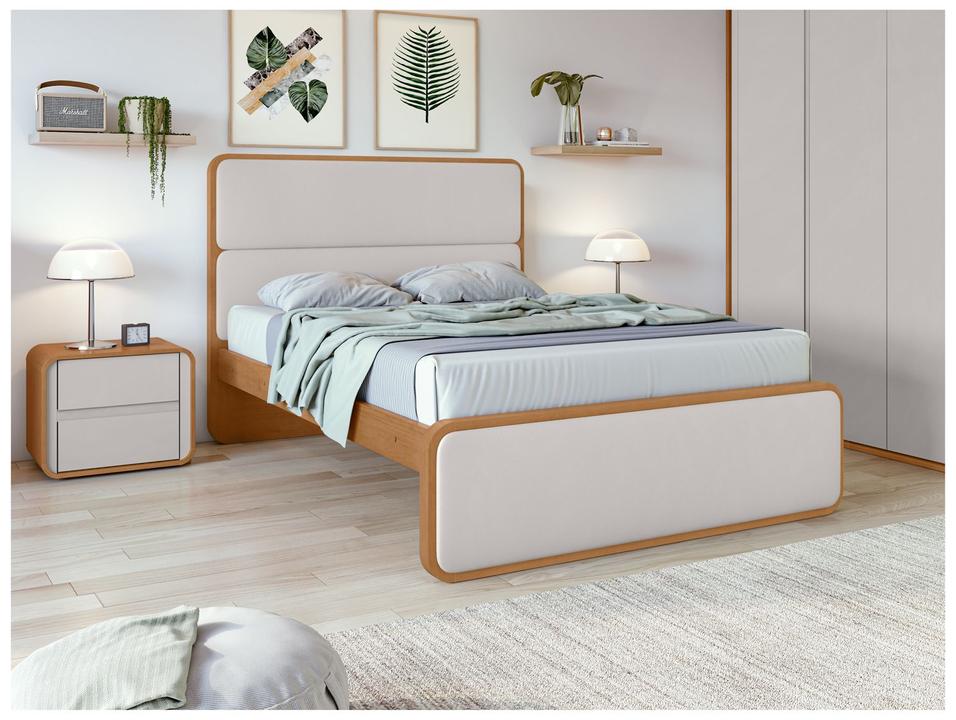 Cama de Casal Móveis Lopas Loop Amêndoa Clean e Corano Bege - 3