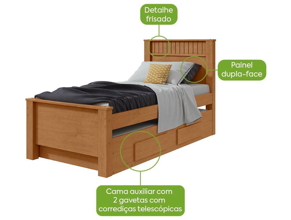 Cama de Solteiro com Cama Auxiliar 2 Gavetas Móveis Lopas Athenas Amêndoa Clean e Off White - 3