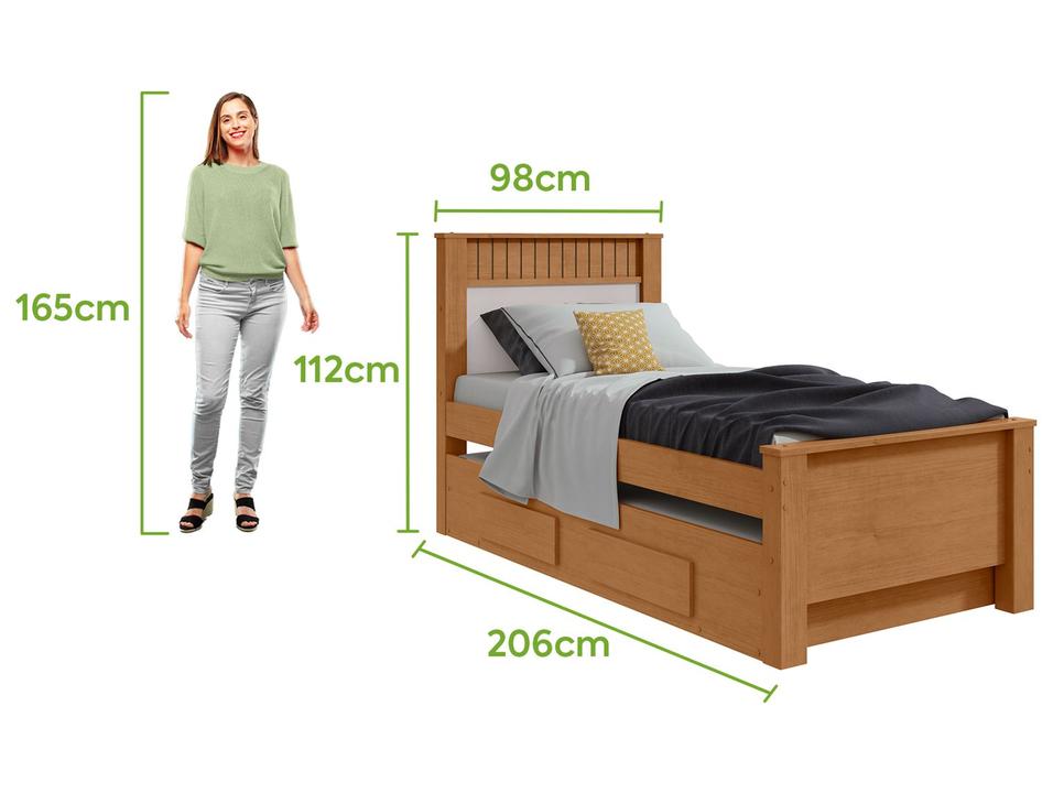 Cama de Solteiro com Cama Auxiliar 2 Gavetas Móveis Lopas Athenas Amêndoa Clean e Off White - 4