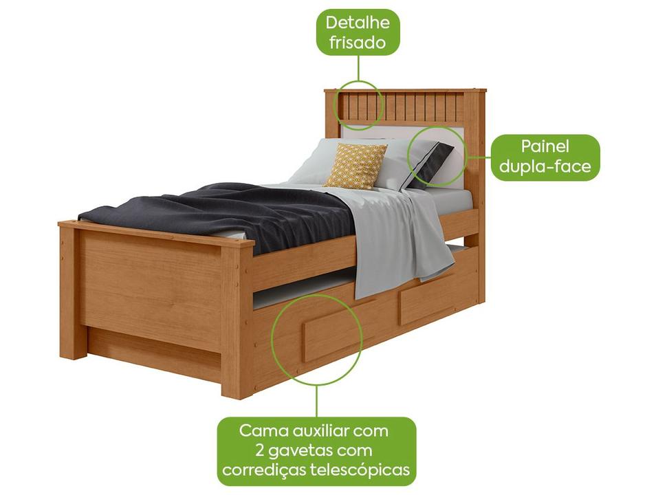 Cama de Solteiro com Cama Auxiliar 2 Gavetas Móveis Lopas Athenas Amêndoa Clean e Off White - 2