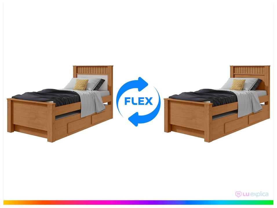 Cama de Solteiro com Cama Auxiliar 2 Gavetas Móveis Lopas Athenas Amêndoa Clean e Off White - 1