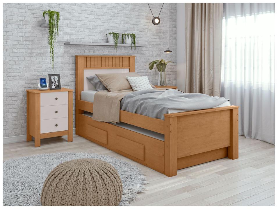 Cama de Solteiro com Cama Auxiliar 2 Gavetas Móveis Lopas Athenas Amêndoa Clean e Off White - 6
