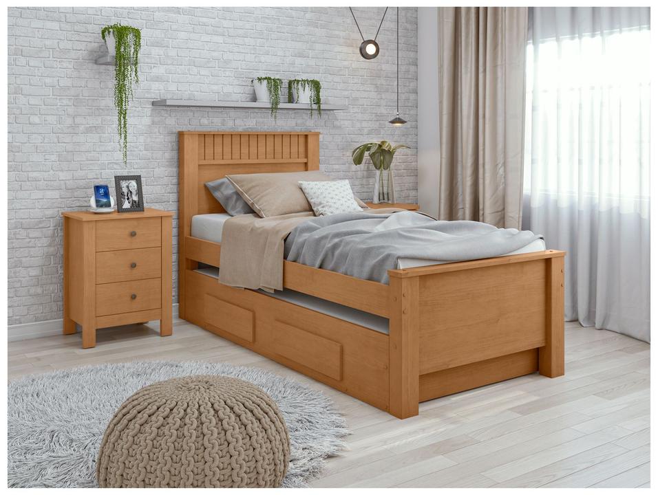 Cama de Solteiro com Cama Auxiliar 2 Gavetas Móveis Lopas Athenas Amêndoa Clean e Off White - 7