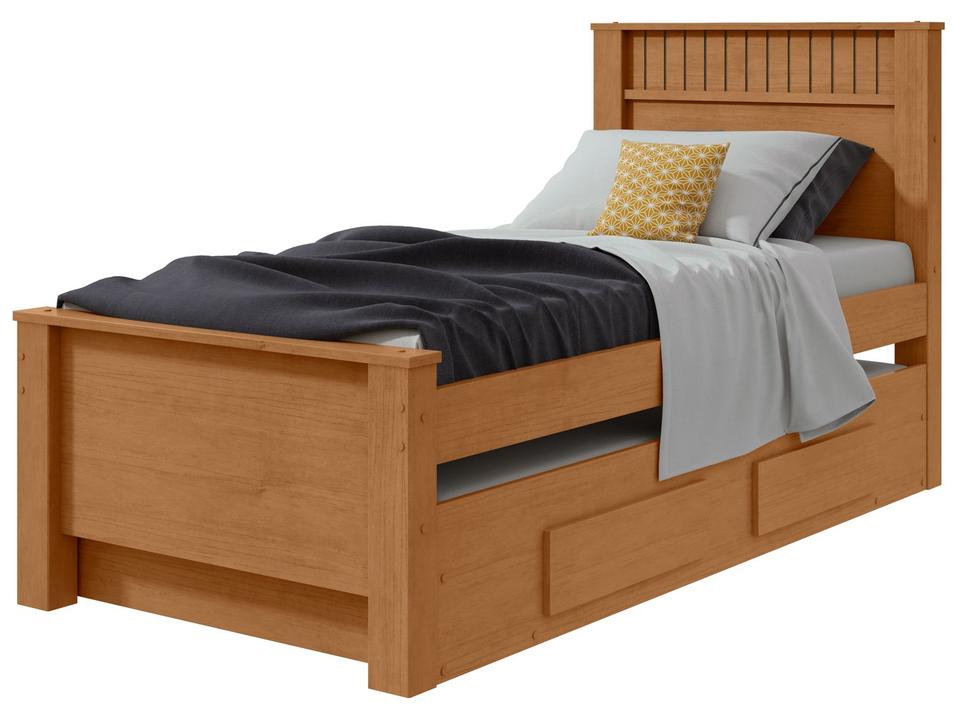 Cama de Solteiro com Cama Auxiliar 2 Gavetas Móveis Lopas Athenas Amêndoa Clean e Off White - 8