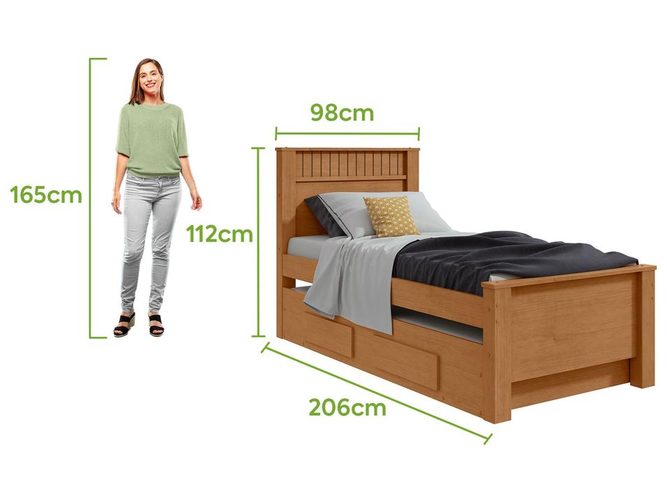 Cama de Solteiro com Cama Auxiliar 2 Gavetas Móveis Lopas Athenas Amêndoa Clean e Off White - 5