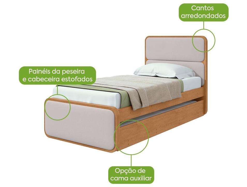 Cama de Solteiro com Cama Auxiliar Móveis Lopas Loop Amêndoa Clean e Corano Bege - 1
