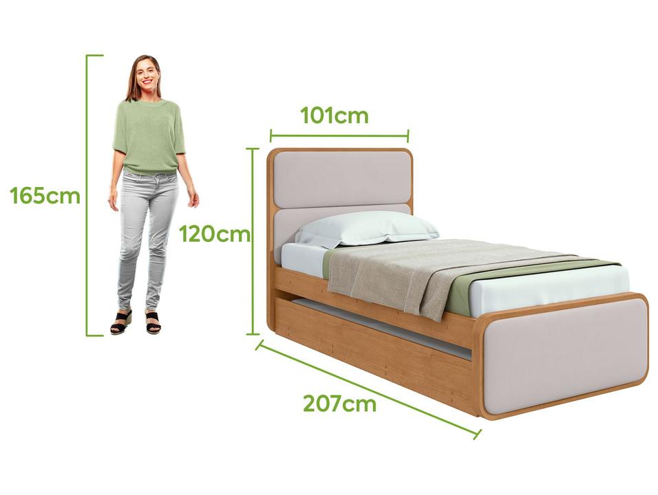 Cama de Solteiro com Cama Auxiliar Móveis Lopas Loop Amêndoa Clean e Corano Bege - 2