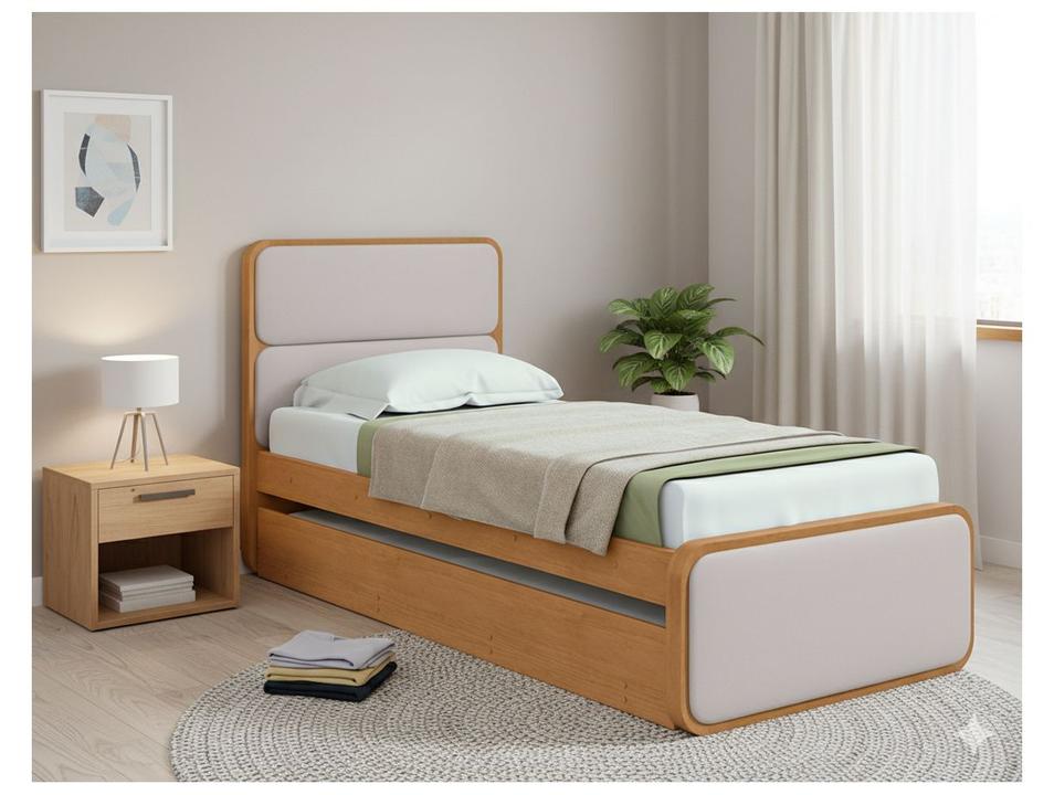 Cama de Solteiro com Cama Auxiliar Móveis Lopas Loop Amêndoa Clean e Corano Bege - 3