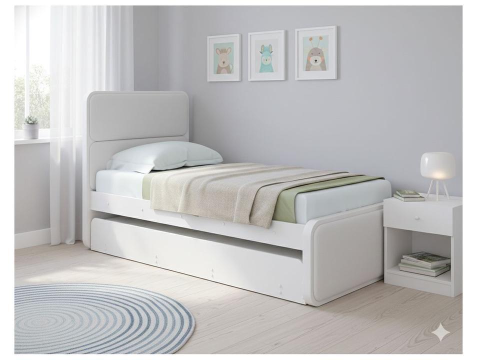 Cama de Solteiro com Cama Auxiliar Móveis Lopas Loop Branca - 3