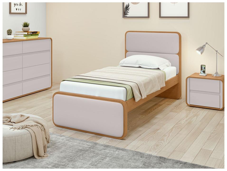 Cama de Solteiro Móveis Lopas Loop Amêndoa Clean e Bege - 2
