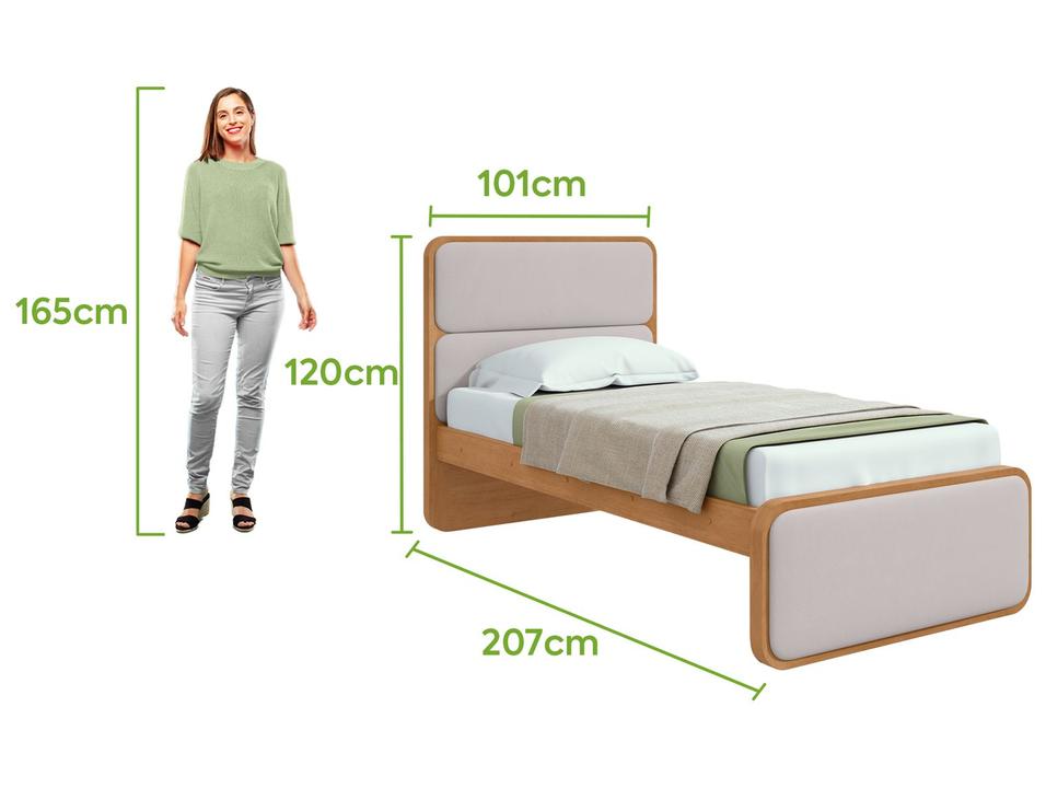 Cama de Solteiro Móveis Lopas Loop Amêndoa Clean e Bege - 1