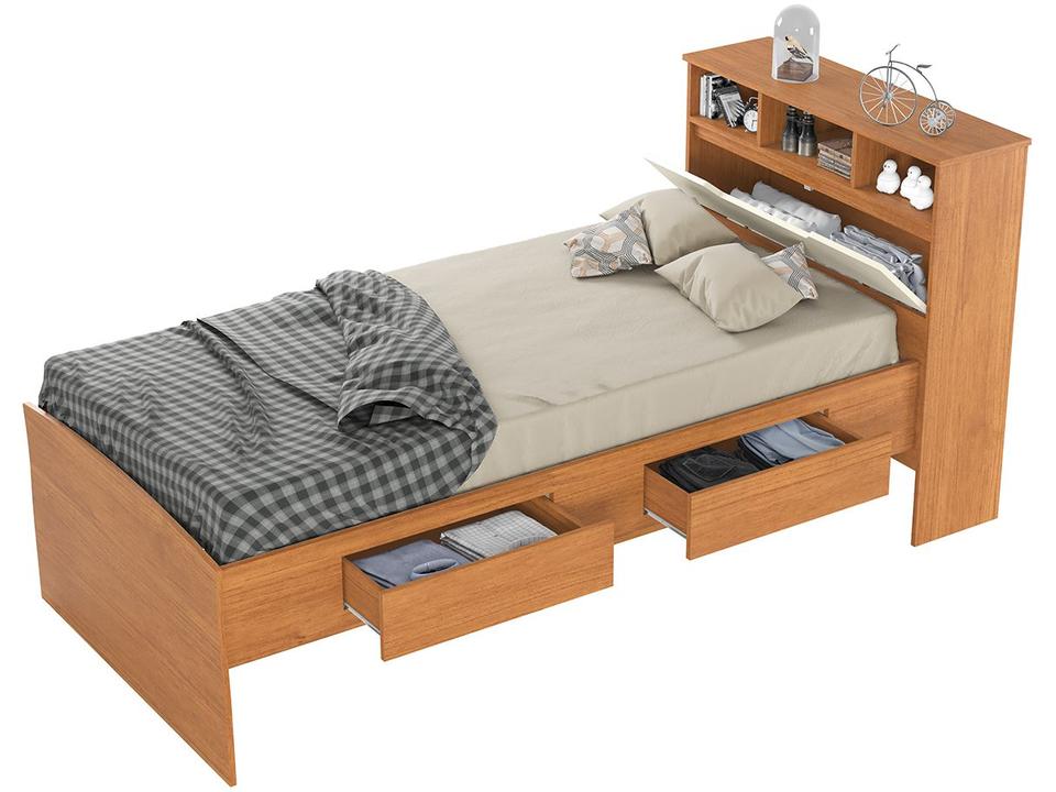 Cama Solteiro Conquista Móveis Ravena Cinamomo e Off-White - 2