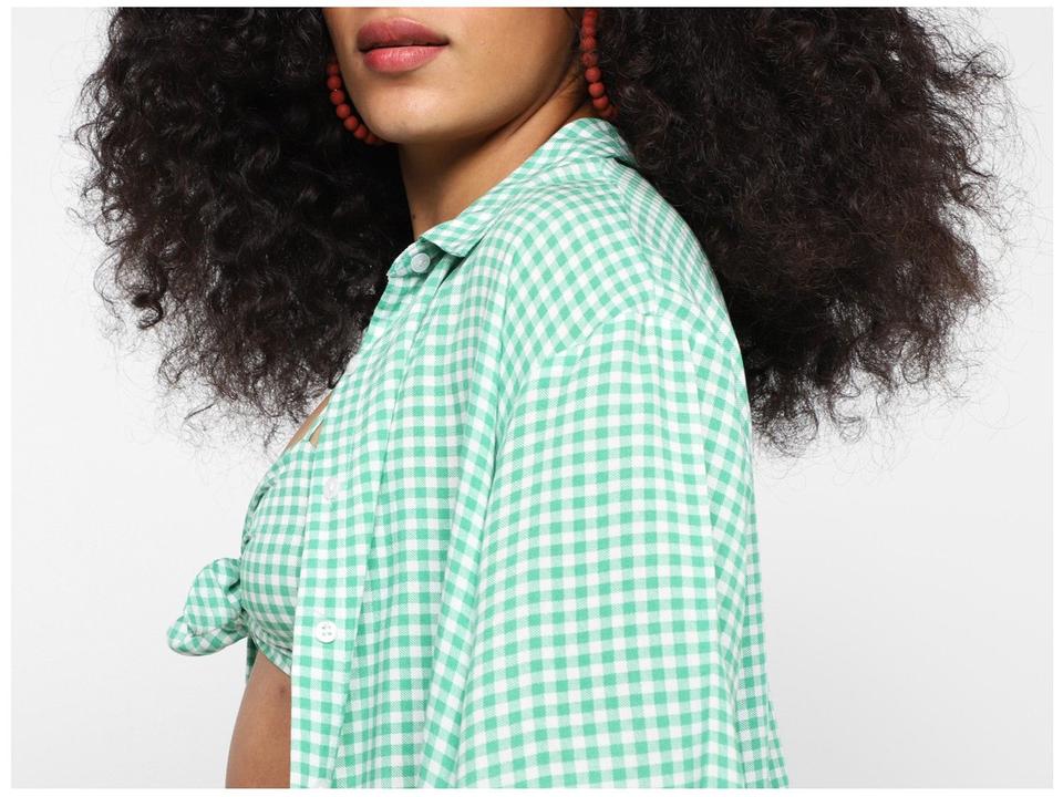 Camisa Cropped Vista Magalu Xadrez Manga Fluida - 3